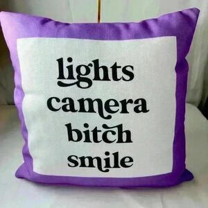 TAYLOR SWIFT INSPIRED Lights Camera Large White/Purple Pillow